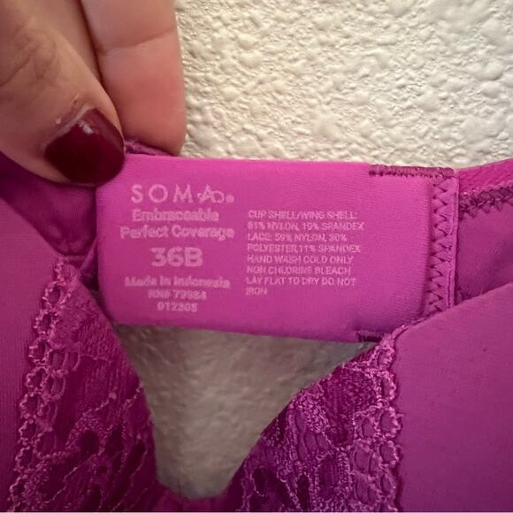 Soma 012305 Embraceable Perfect Coverage Lace Bra in Fuchsia 36B - Picture 5 of 6